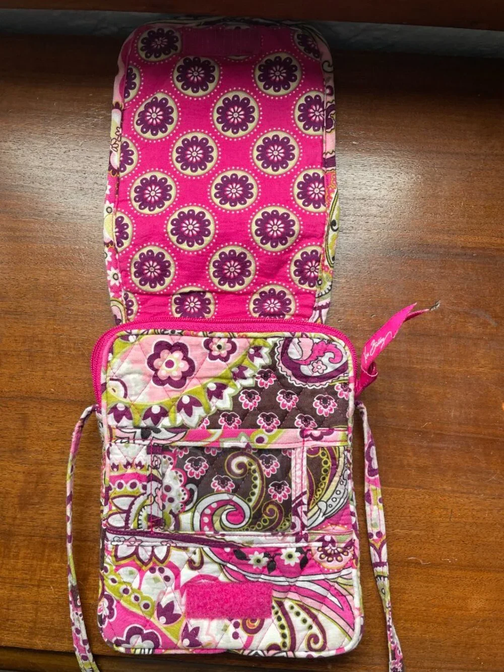 Vera Bradley Pink Green Brown Flap Closure Crossbody Bag